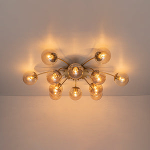 LightFixturesUSA - Retro Bloom 12 - Light Amber Glass Bubble Semi Flush Chandelier - Chandelier - Brass - 