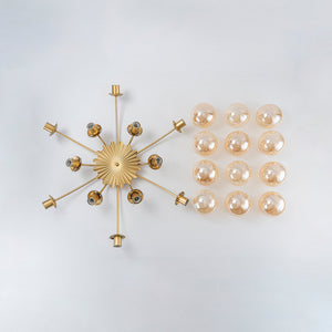 LightFixturesUSA - Retro Bloom 12 - Light Amber Glass Bubble Semi Flush Chandelier - Chandelier - Brass - 
