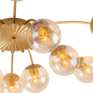 LightFixturesUSA - Retro Bloom 12 - Light Amber Glass Bubble Semi Flush Chandelier - Chandelier - Brass - 
