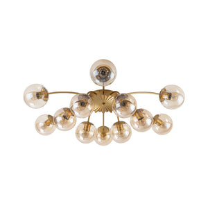 LightFixturesUSA - Retro Bloom 12 - Light Amber Glass Bubble Semi Flush Chandelier - Chandelier - Brass - 
