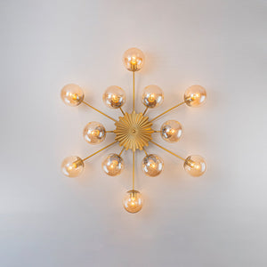 LightFixturesUSA - Retro Bloom 12 - Light Amber Glass Bubble Semi Flush Chandelier - Chandelier - Brass - 