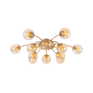 LightFixturesUSA - Retro Bloom 12 - Light Amber Glass Bubble Semi Flush Chandelier - Chandelier - Brass - 