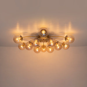 LightFixturesUSA - Retro Bloom 12 - Light Amber Glass Bubble Semi Flush Chandelier - Chandelier - Brass - 