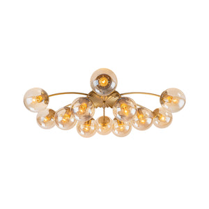 LightFixturesUSA - Retro Bloom 12 - Light Amber Glass Bubble Semi Flush Chandelier - Chandelier - Brass - 