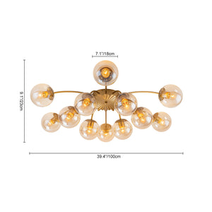 LightFixturesUSA - Retro Bloom 12 - Light Amber Glass Bubble Semi Flush Chandelier - Chandelier - Brass - 