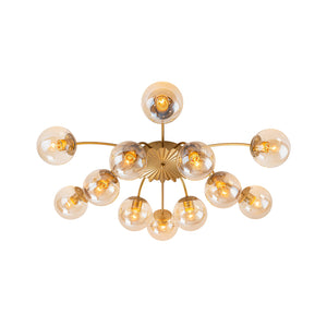 LightFixturesUSA - Retro Bloom 12 - Light Amber Glass Bubble Semi Flush Chandelier - Chandelier - Brass - 