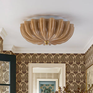 LightFixturesUSA-Retro Mocha Brown Glass Pleated Flower Ceiling Light-Ceiling Light-13.8 in-