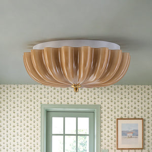 LightFixturesUSA-Retro Mocha Brown Glass Pleated Flower Ceiling Light-Ceiling Light-13.8 in-