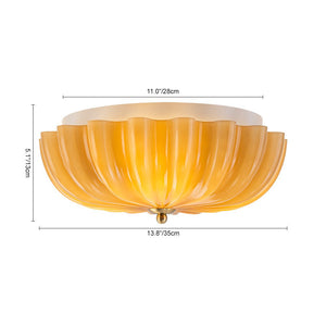 LightFixturesUSA-Retro Mocha Brown Glass Pleated Flower Ceiling Light-Ceiling Light-13.8 in-