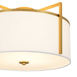 LightFixturesUSA - Retro Wide Drum Round Linen Cage Semi Flush Mount - Ceiling Light - Brass - 