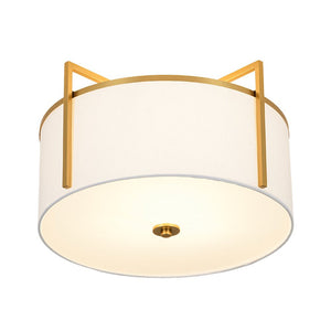 LightFixturesUSA - Retro Wide Drum Round Linen Cage Semi Flush Mount - Ceiling Light - Brass - 