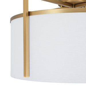 LightFixturesUSA - Retro Wide Drum Round Linen Cage Semi Flush Mount - Ceiling Light - Brass - 