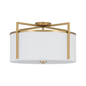 LightFixturesUSA - Retro Wide Drum Round Linen Cage Semi Flush Mount - Ceiling Light - Brass - 