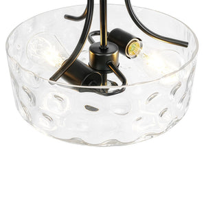 LightFixturesUSA - Round Drum Hammered Glass Semi Flush Mount - Ceiling Light - Black - 