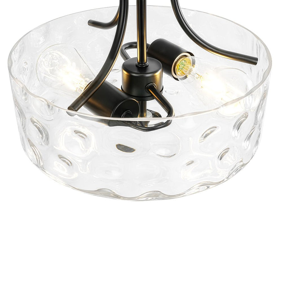 LightFixturesUSA - Round Drum Hammered Glass Semi Flush Mount - Ceiling Light - Black - 