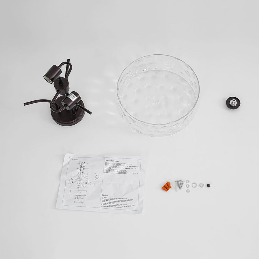 LightFixturesUSA - Round Drum Hammered Glass Semi Flush Mount - Ceiling Light - Black - 