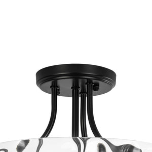 LightFixturesUSA - Round Drum Hammered Glass Semi Flush Mount - Ceiling Light - Black - 