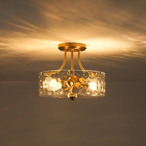 LightFixturesUSA - Round Drum Hammered Glass Semi Flush Mount - Ceiling Light - Oil - Rubbed Bronze (Exclusive Offer) - 