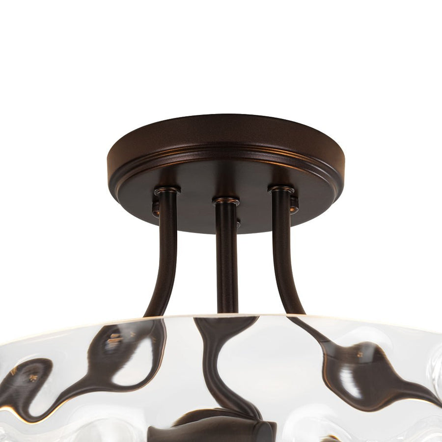 LightFixturesUSA - Round Drum Hammered Glass Semi Flush Mount - Ceiling Light - Oil - Rubbed Bronze (Exclusive Offer) - 