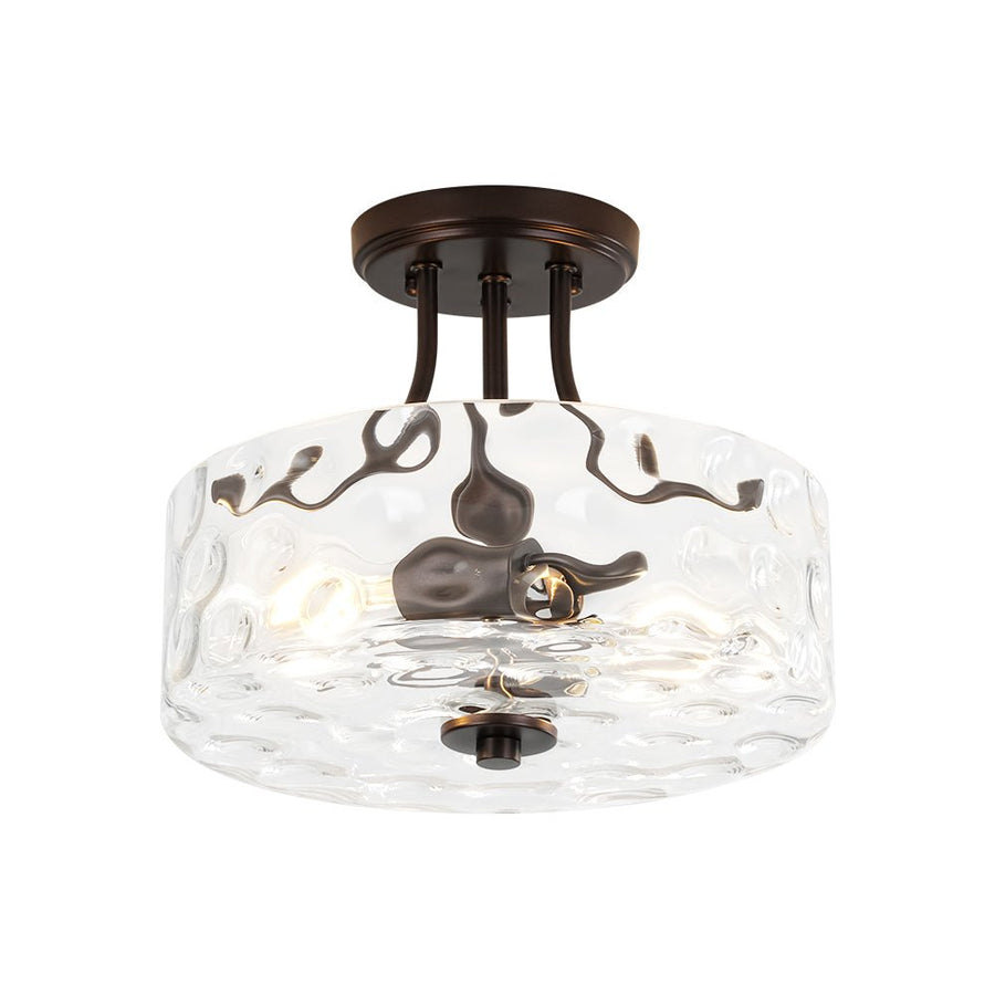 LightFixturesUSA - Round Drum Hammered Glass Semi Flush Mount - Ceiling Light - Oil - Rubbed Bronze (Exclusive Offer) - 