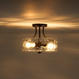 LightFixturesUSA - Round Drum Hammered Glass Semi Flush Mount - Ceiling Light - Oil - Rubbed Bronze (Exclusive Offer) - 