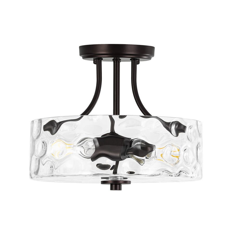 LightFixturesUSA - Round Drum Hammered Glass Semi Flush Mount - Ceiling Light - Oil - Rubbed Bronze (Exclusive Offer) - 