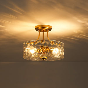 LightFixturesUSA - Round Drum Hammered Glass Semi Flush Mount - Ceiling Light - Oil - Rubbed Bronze (Exclusive Offer) - 