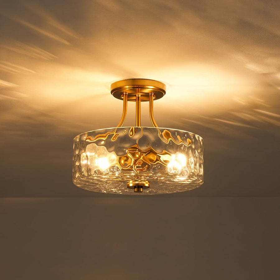 LightFixturesUSA - Round Drum Hammered Glass Semi Flush Mount - Ceiling Light - Oil - Rubbed Bronze (Exclusive Offer) - 