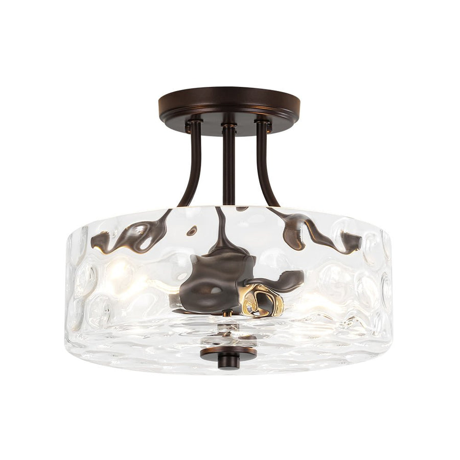 LightFixturesUSA - Round Drum Hammered Glass Semi Flush Mount - Ceiling Light - Oil - Rubbed Bronze (Exclusive Offer) - 