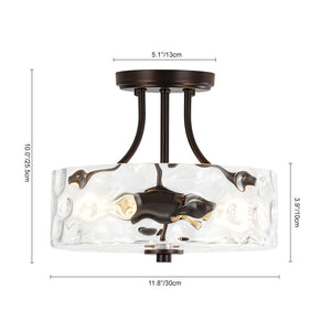 LightFixturesUSA - Round Drum Hammered Glass Semi Flush Mount - Ceiling Light - Oil - Rubbed Bronze (Exclusive Offer) - 