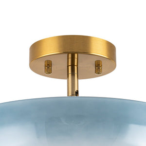 LightFixturesUSA - Round Gradient Blue Opal Art Glass Semi Flush Mount - Ceiling Light - 11.8 in - 