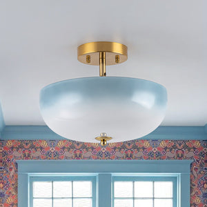 LightFixturesUSA - Round Gradient Blue Opal Art Glass Semi Flush Mount - Ceiling Light - 11.8 in - 