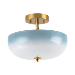 LightFixturesUSA - Round Gradient Blue Opal Art Glass Semi Flush Mount - Ceiling Light - 11.8 in - 