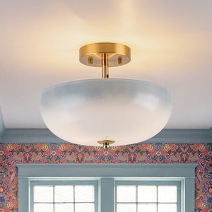 LightFixturesUSA - Round Gradient Blue Opal Art Glass Semi Flush Mount - Ceiling Light - 11.8 in - 