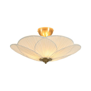 LightFixturesUSA - Round Pleated Flower White Fabric Semi Flush Mount - Ceiling Light - 19.5 in - 