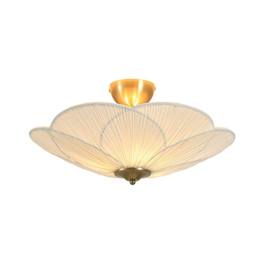 LightFixturesUSA - Round Pleated Flower White Fabric Semi Flush Mount - Ceiling Light - 19.5 in - 