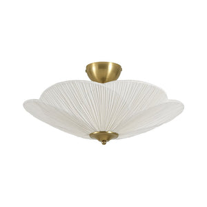LightFixturesUSA - Round Pleated Flower White Fabric Semi Flush Mount - Ceiling Light - 19.5 in - 