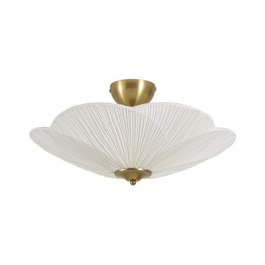 LightFixturesUSA - Round Pleated Flower White Fabric Semi Flush Mount - Ceiling Light - 19.5 in - 
