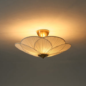 LightFixturesUSA - Round Pleated Flower White Fabric Semi Flush Mount - Ceiling Light - 19.5 in - 