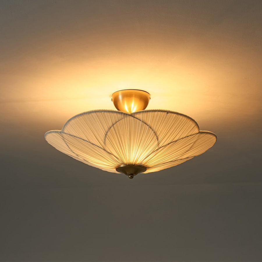 LightFixturesUSA - Round Pleated Flower White Fabric Semi Flush Mount - Ceiling Light - 19.5 in - 
