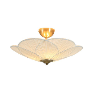 LightFixturesUSA - Round Pleated Flower White Fabric Semi Flush Mount - Ceiling Light - 19.5 in - 