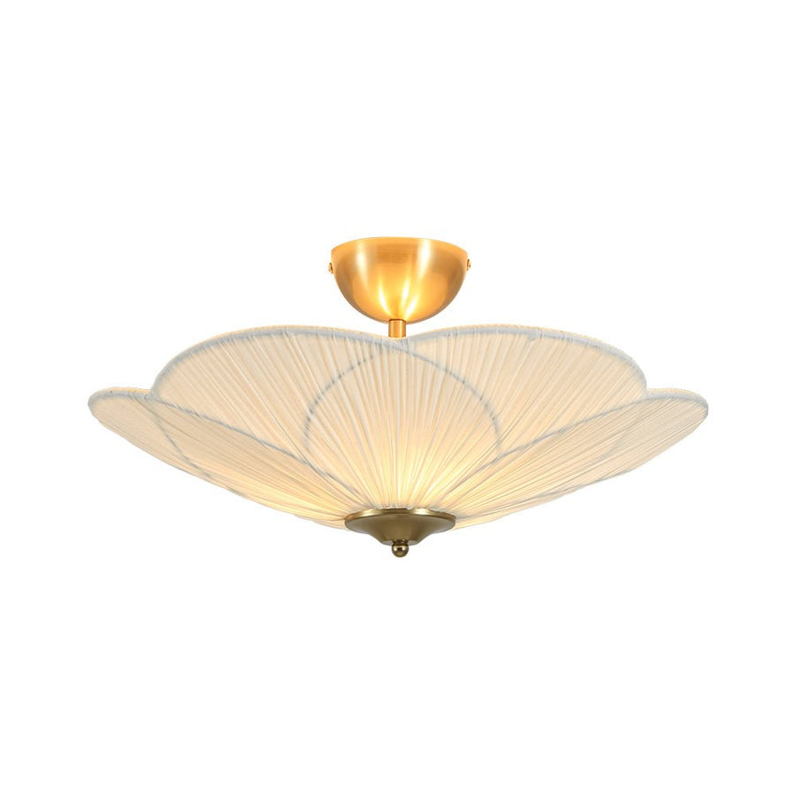 LightFixturesUSA - Round Pleated Flower White Fabric Semi Flush Mount - Ceiling Light - 19.5 in - 