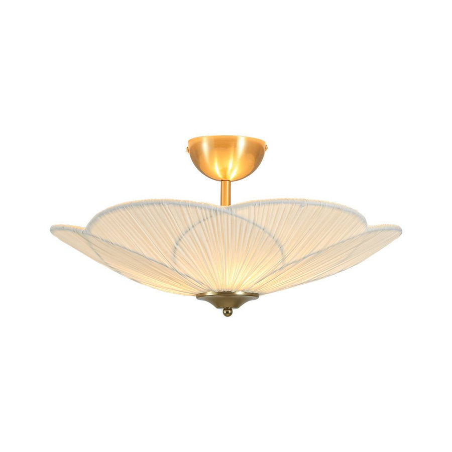 LightFixturesUSA - Round Pleated Flower White Fabric Semi Flush Mount - Ceiling Light - 19.5 in - 