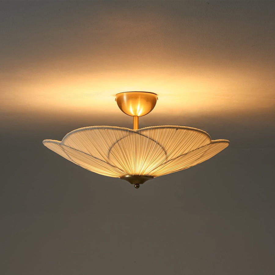 LightFixturesUSA - Round Pleated Flower White Fabric Semi Flush Mount - Ceiling Light - 19.5 in - 