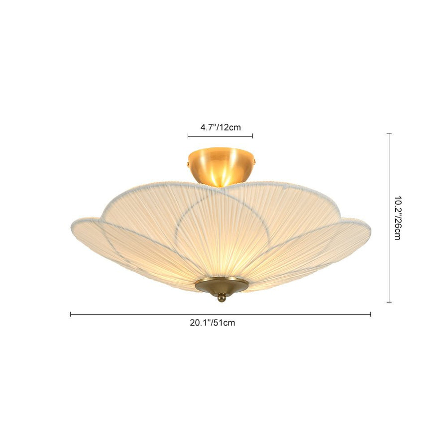LightFixturesUSA - Round Pleated Flower White Fabric Semi Flush Mount - Ceiling Light - 19.5 in - 