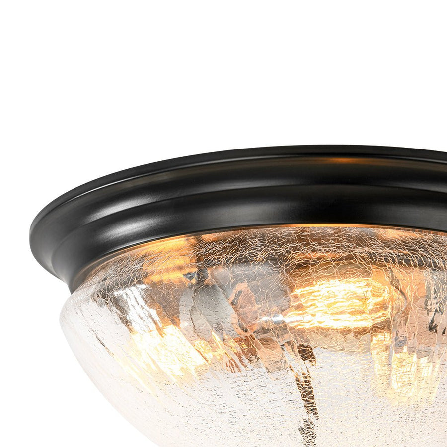 LightFixturesUSA - Round Textured Crackled Glass Flush Mount Ceiling Light - Ceiling Light - Black - 