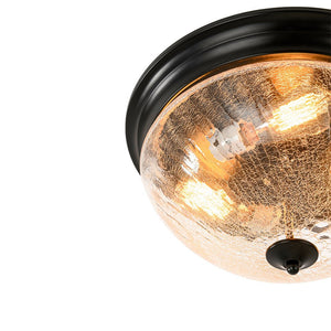 LightFixturesUSA - Round Textured Crackled Glass Flush Mount Ceiling Light - Ceiling Light - Black - 