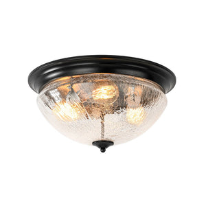 LightFixturesUSA - Round Textured Crackled Glass Flush Mount Ceiling Light - Ceiling Light - Black - 