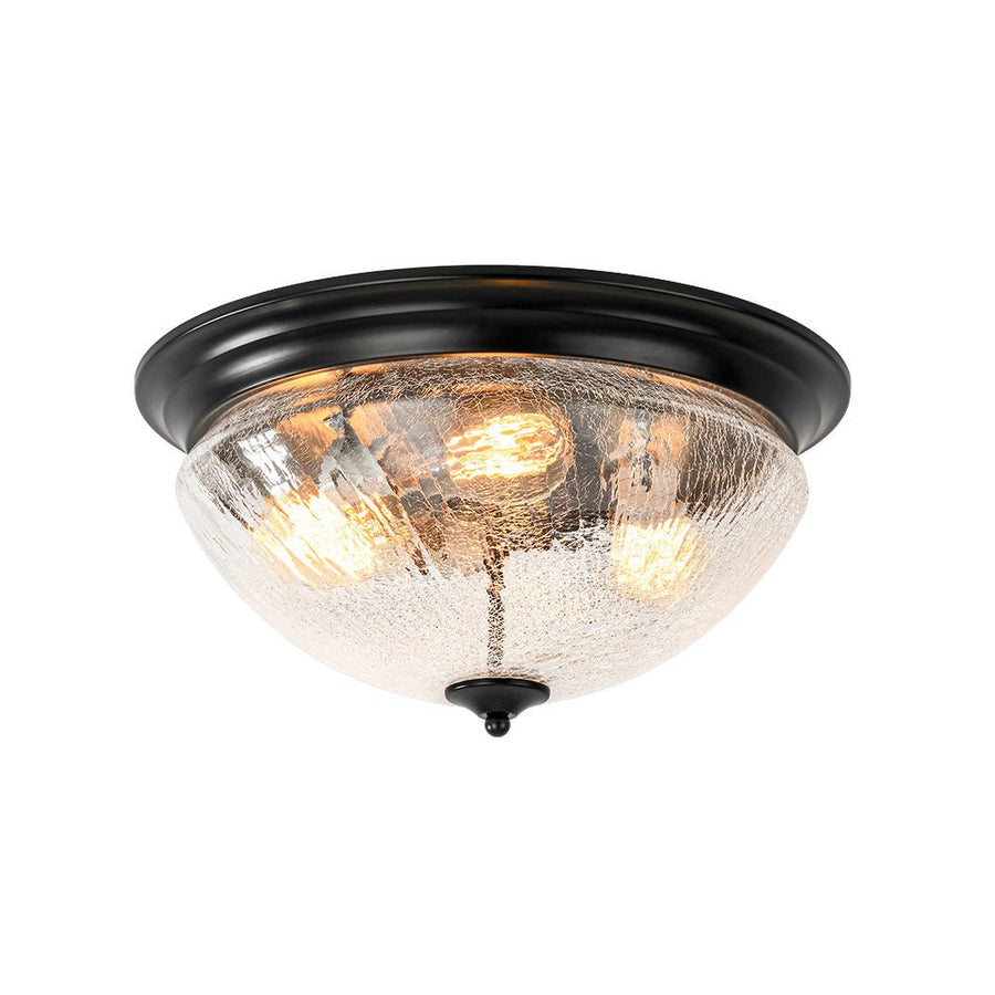 LightFixturesUSA - Round Textured Crackled Glass Flush Mount Ceiling Light - Ceiling Light - Black - 