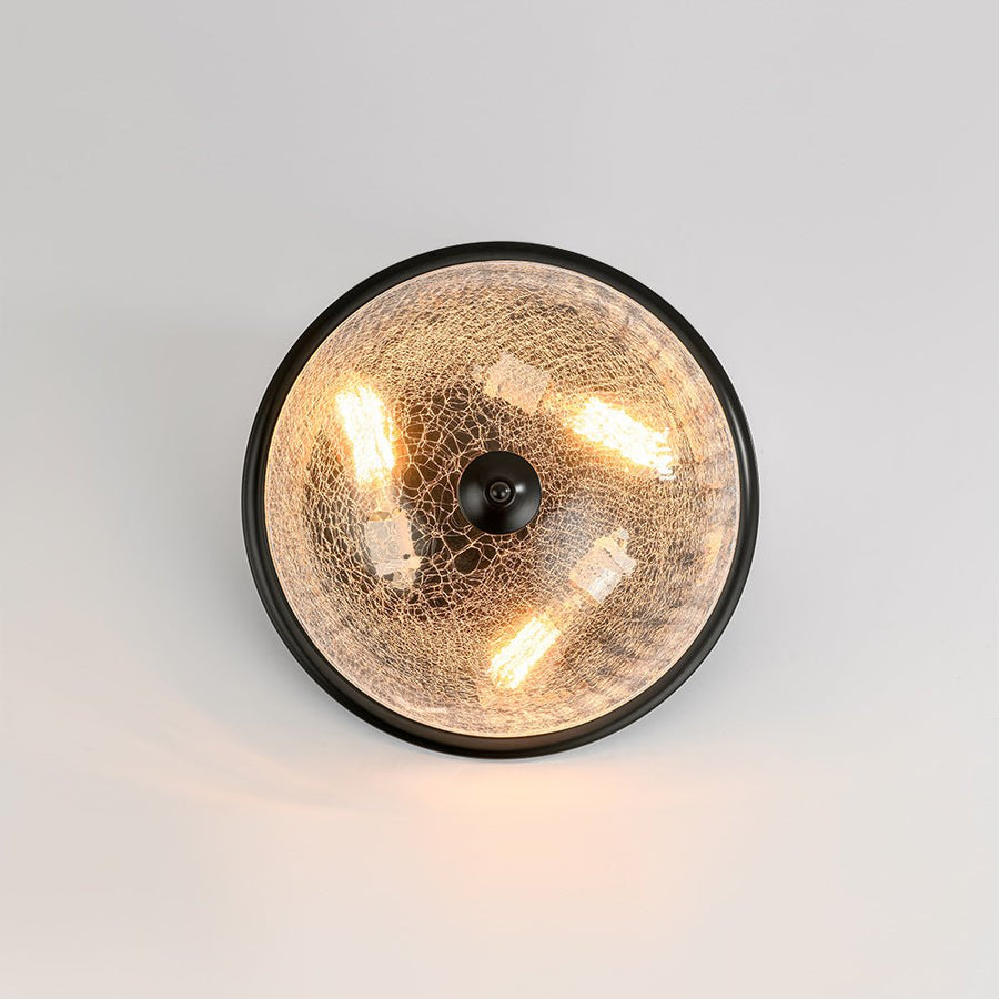 LightFixturesUSA - Round Textured Crackled Glass Flush Mount Ceiling Light - Ceiling Light - Black - 